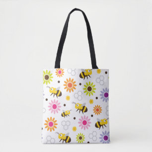 Bolso De Tela Flores y abejas