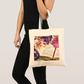 Bolso De Tela Flores y fe de la mordaza de la bíblica floral con