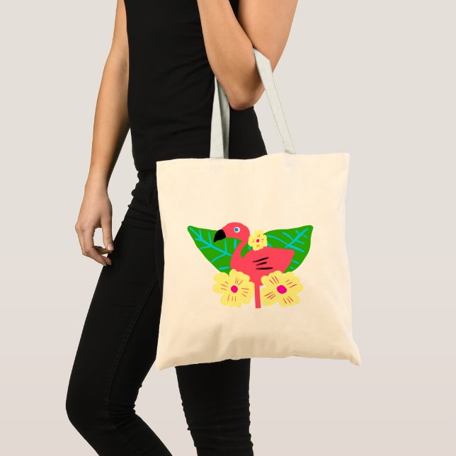 Bolso De Tela Flores y flamencos tropicales (Anverso (producto))