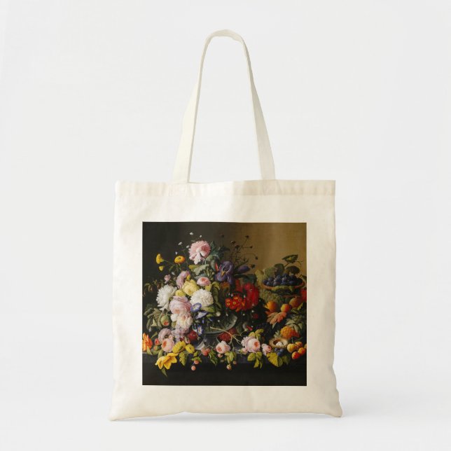 Bolso De Tela Flores y frutas antiguas de vida (Frente)