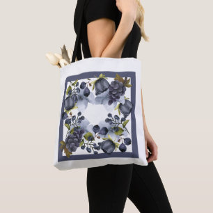 Bolso De Tela Flores y frutas azules en el marco