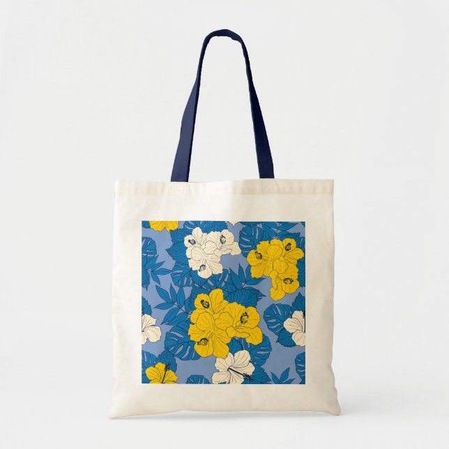 Bolso De Tela Flores y hojas de hibisco   (Frente)