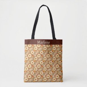 Bolso De Tela Flores y hojas de marfil y oro
