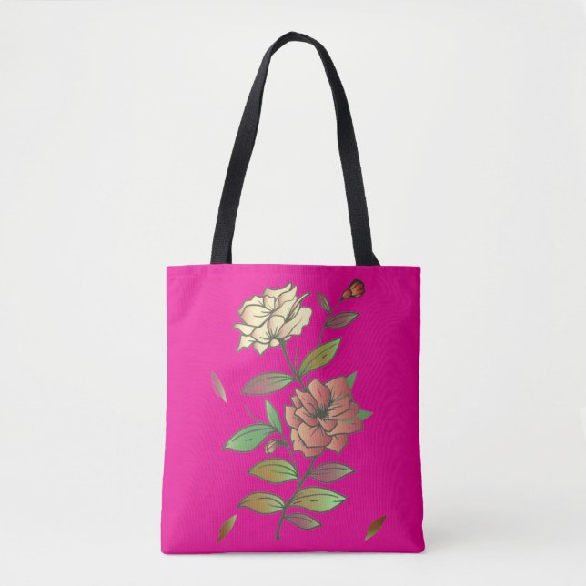 Bolso De Tela Flores y hojas elegantes. (Anverso)