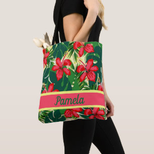 Bolso De Tela Flores y hojas tropicales