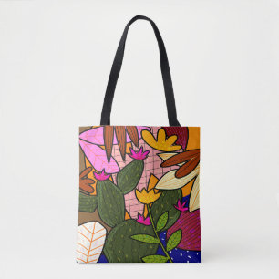 Bolso De Tela Flores y hojas tropicales abstractas
