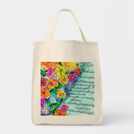 Bolso De Tela Flores y letras