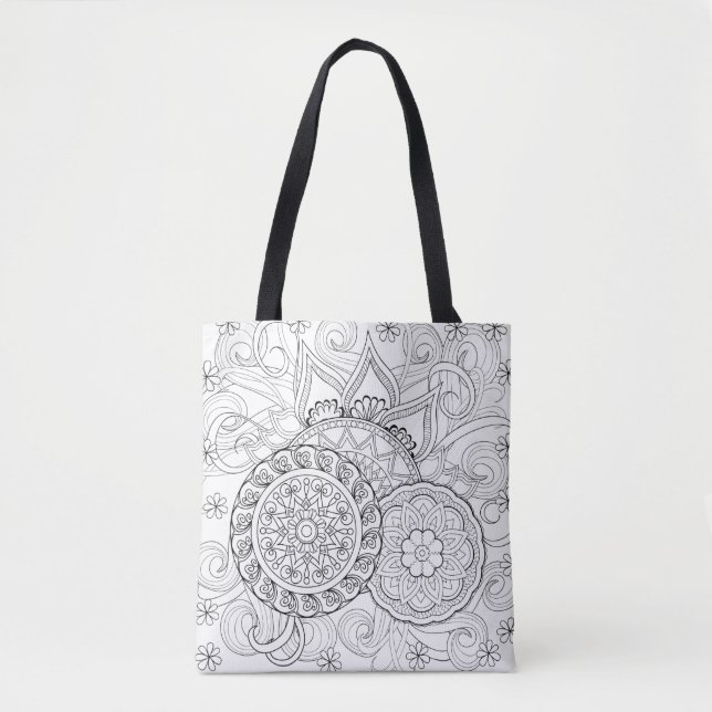 Bolso De Tela Flores y mandalas 2 del Doodle (Anverso)