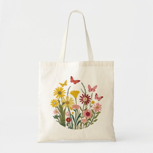 Bolso De Tela Flores y mariposas (Frente)