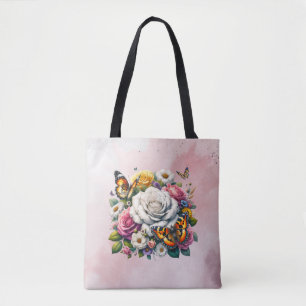 BOLSO DE TELA FLORES Y MARIPOSAS
