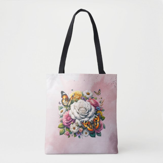 BOLSO DE TELA FLORES Y MARIPOSAS (Anverso)