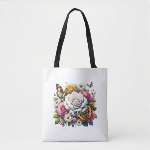 BOLSO DE TELA FLORES Y MARIPOSAS