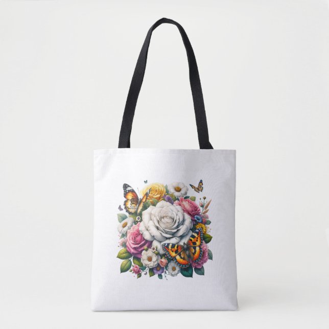 BOLSO DE TELA FLORES Y MARIPOSAS (Anverso)