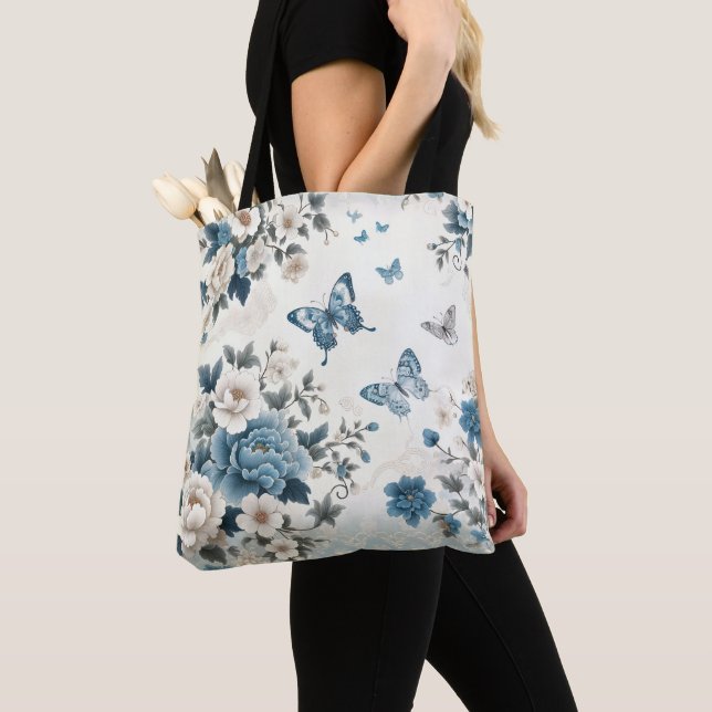 Bolso De Tela Flores y mariposas Chinoiserie (Detalle)