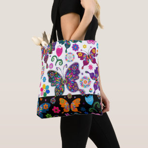 Bolso De Tela Flores y mariposas de colores