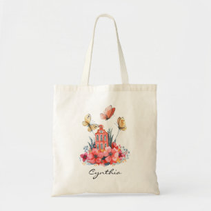 Bolso De Tela Flores y mariposas de la casa de cuentos de agua