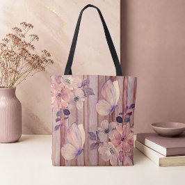 Bolso De Tela Flores y Mariposas de Madera Rústica
