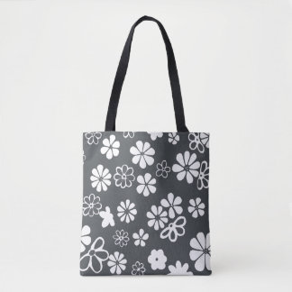 Bolso De Tela Flores y mariposas grises y blancas