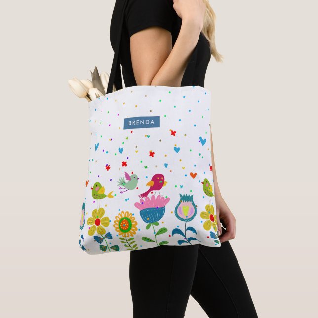Bolso De Tela Flores y pájaros alegres (Detalle)