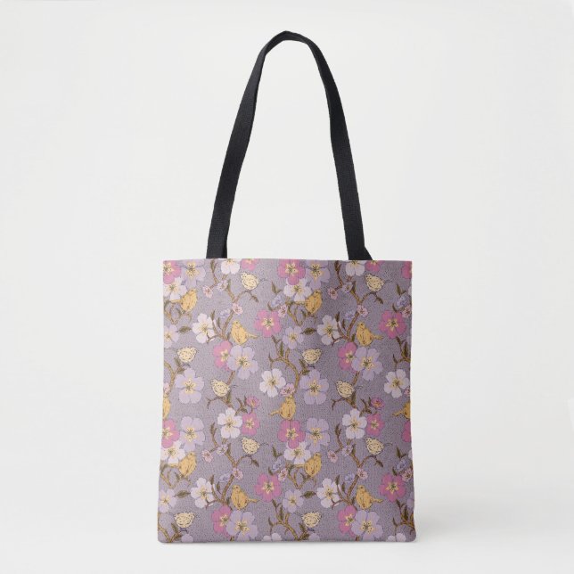 Bolso De Tela Flores y pájaros para el sendero caprichoso - Lava (Anverso)