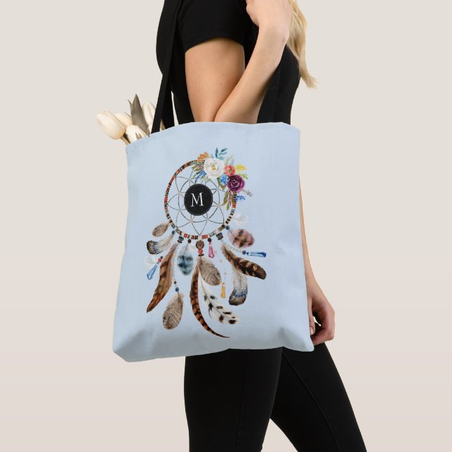 Bolso De Tela Flores y plumas de dragamcatcher acuarelas (Detalle)