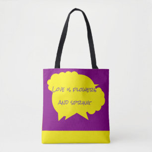 Bolso De Tela Flores y temática primaveral amarillo pálido y vio