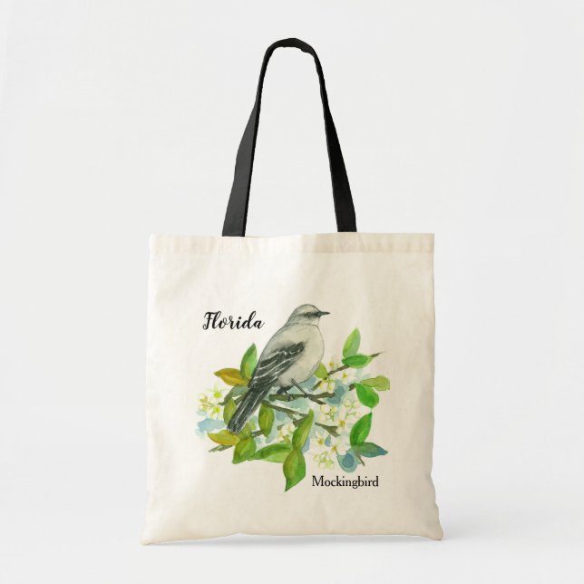 Bolso De Tela Florida Mockingbird Naranja Blossom Grocery (Frente)