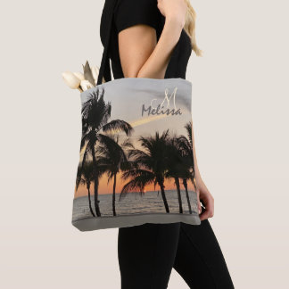 Bolso De Tela Florida Nombre Monograma del Árbol de Palma