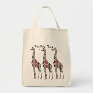 Bolso De Tela Florillas Giraffe Tote Bag
