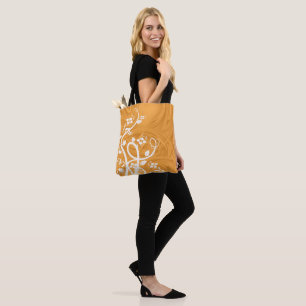 Bolso De Tela Florituras blancas rizadas de sombra sobre naranja