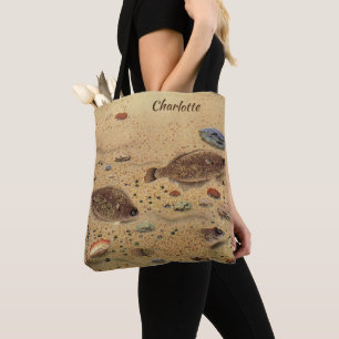 Bolso De Tela Flounders vintage, peces planos de vida marina