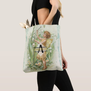 Bolso De Tela Flower Fairy Snowbels Vintage Art Monograma Nombra