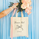 Bolso De Tela Flower Girl | Elegir cualquier curva de color<br><div class="desc">Este elegante y caprichoso tote dice "Niña flor" en moda,  escritura manuscrita con una coqueta con arco ilustrado y un punto para su nombre. Puedes personalizar el tote eligiendo cualquier color para el texto y doblar,  para que tu fiesta nupcial pueda coincidir.</div>