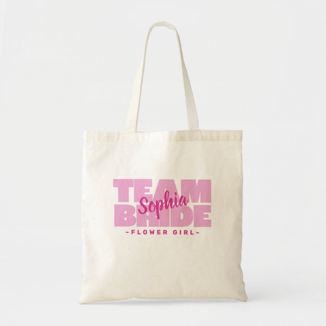 Bolso De Tela Flower Girl Team Bridal Party Name Pink Cute (Frente)