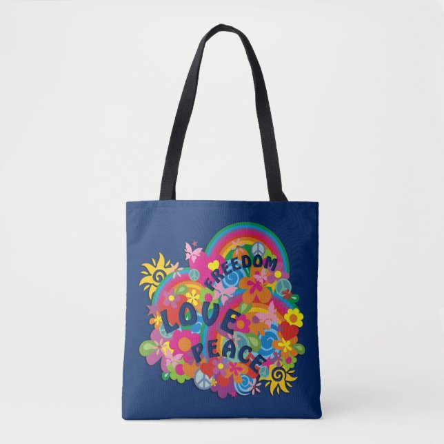 Bolso De Tela Flower Power Rainbow FREDOM LOTH PEACE (Anverso)