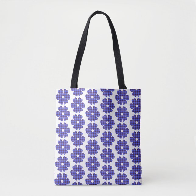 Bolso De Tela Flower Shape Plaid Blue Cornflower (Anverso)