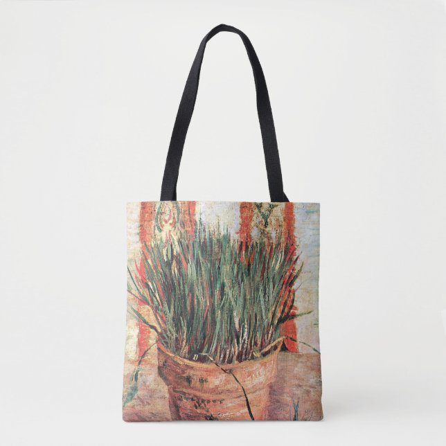 Bolso De Tela Flowerpot de Still Life w Chives de Vincent van Go (Anverso)