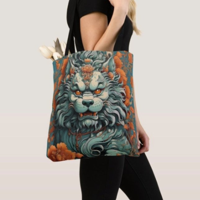 Bolso De Tela Flu León de la Sabiduría (Asian Lion Head Travel Tote Bag, laminated lining for extra support.  Made in the USA. 
)