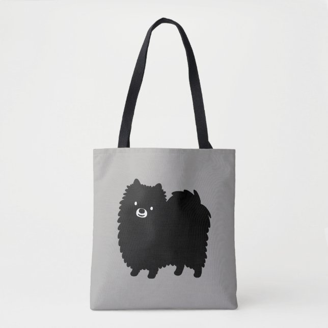 Bolso De Tela Fluffy Black Pomeranian | Perro de dibujos animado (Anverso)