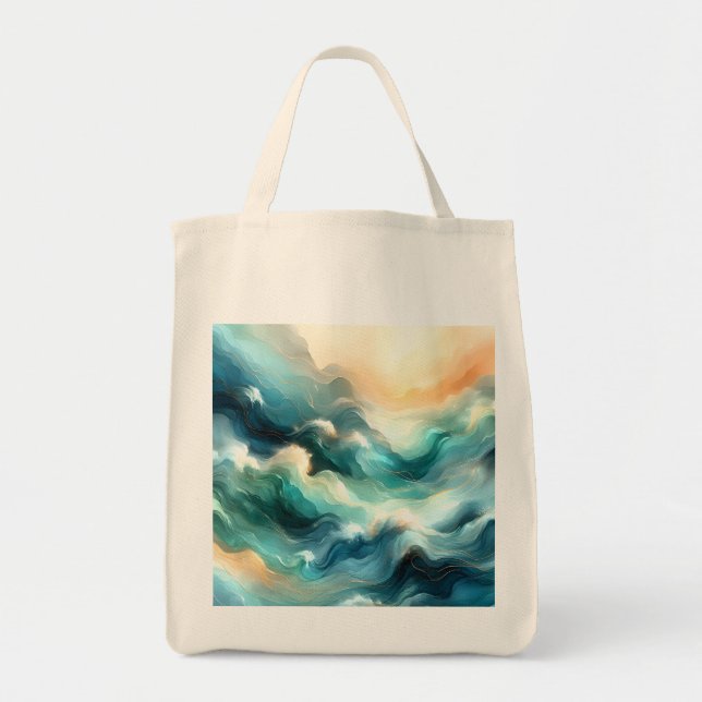 Bolso De Tela Flujo de Océano Dorado Ondas Abstractas (Frente)