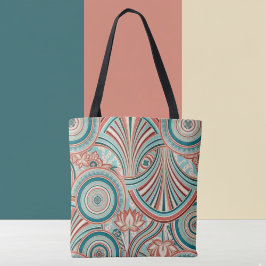 Bolso De Tela Flujo Nouveau de Coral y Turquesa