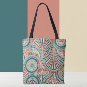 Bolso De Tela Flujo Nouveau de Coral y Turquesa