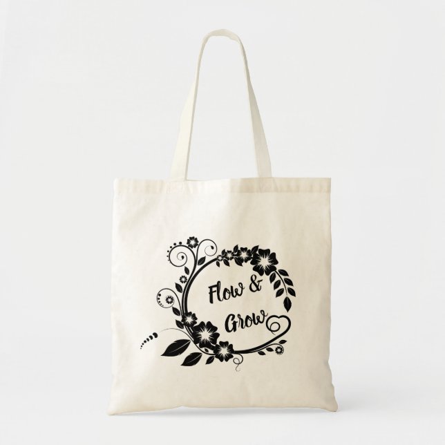 Bolso De Tela Fluya y crezca el tote reutilizable (Frente)