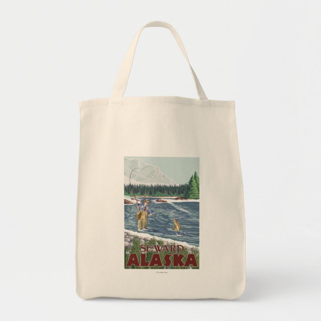 Bolso De Tela Fly Fisherman - Seward, Alaska (Frente)