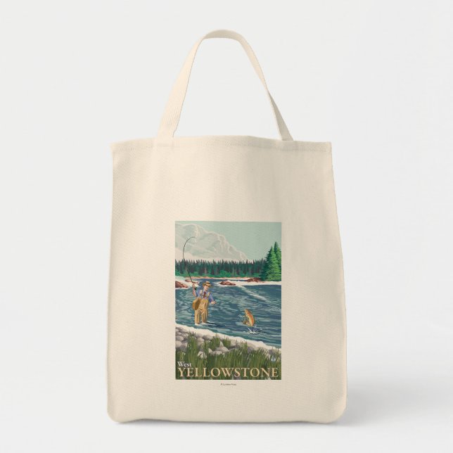 Bolso De Tela Fly Fisherman - West Yellowstone, Montana (Frente)