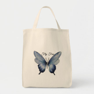 Bolso De Tela Fly Free – Blue Butterfly Art Design