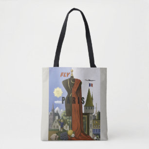 Bolso De Tela Fly Paris Francia Vintage Travel Poster