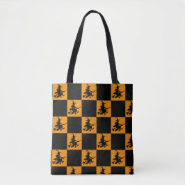 Bolso De Tela Flying Witch Black & Orange Checkered