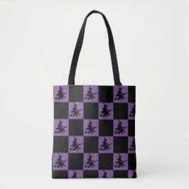 Bolso De Tela Flying Witch Black & Purple Checkered