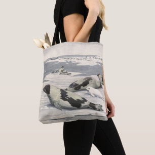 Bolso De Tela Focas arpa antiguas en nieve ártica por Louis Fuer